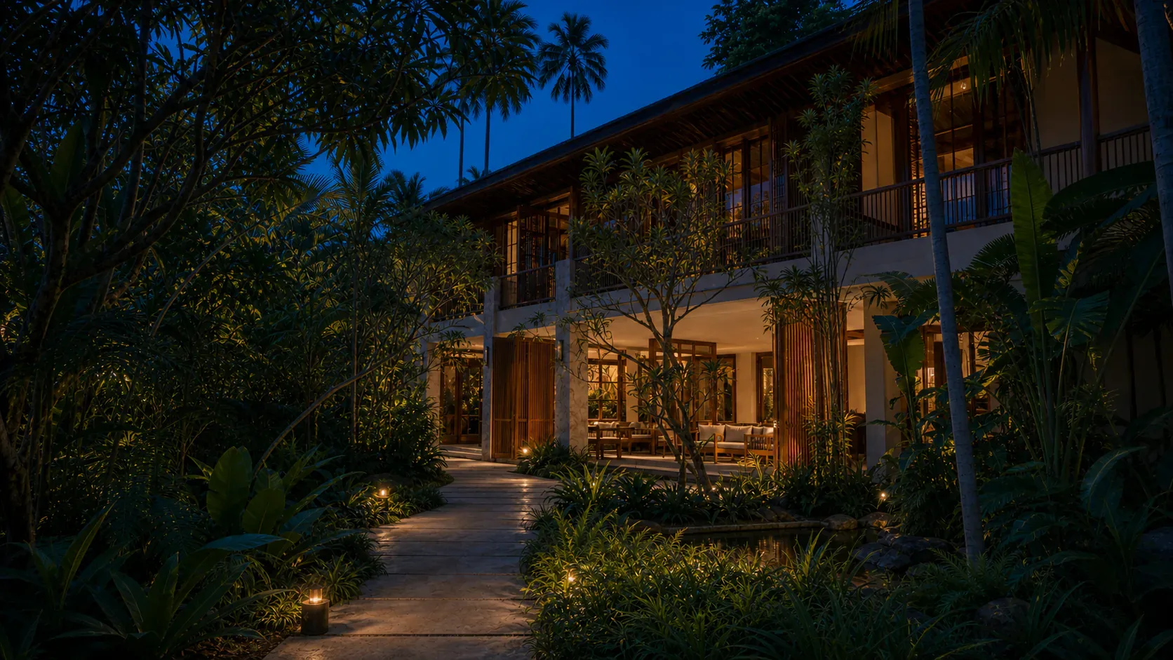 The garden at dusk